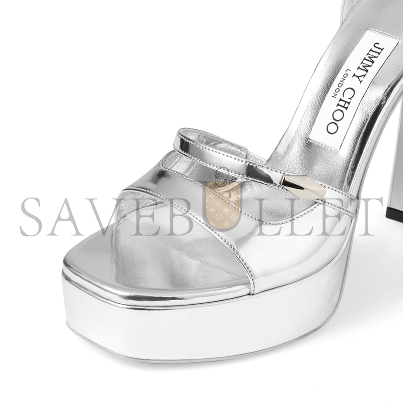 Ji*y Ch* claressa platform 125 silver liquid metal leather platform sandals claressapf125qui